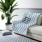 Cozy Lake House Sherpa Fleece Blanket- "Candlewood Lake, CT"-Blue Checkered- Soft Throw for Home, Perfect for Gift, Ocean Decor, Summer Vibes, Checkered Design