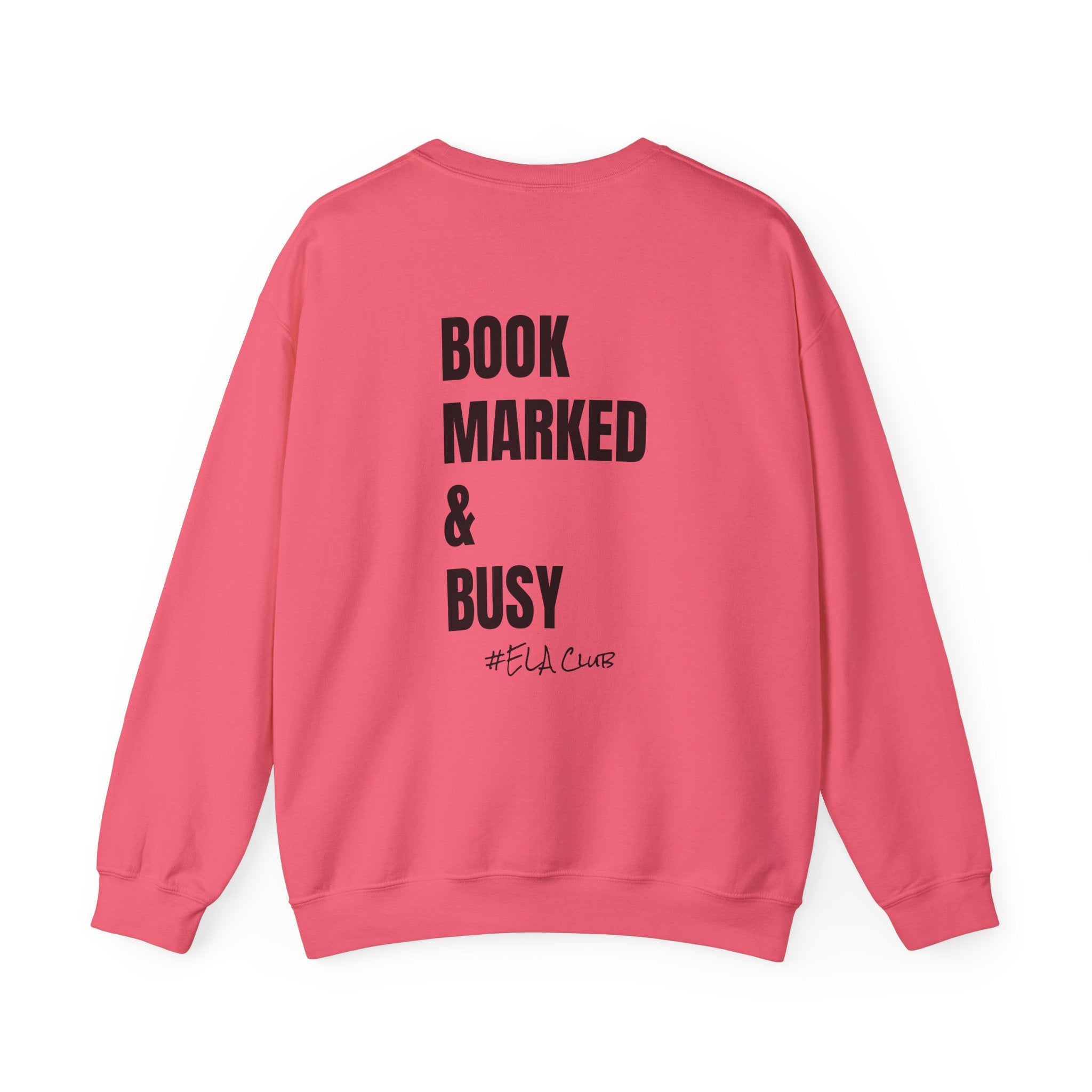 Adult-ELA Teacher Crew Neck " Grammer Guru" (Front)  "Bookmarked & Busy #ELA Club" (Back) -Crewneck Sweatshirt, Cozy Fall Apparel, Unisex Gift, Casual Style, September Vibes, Seasonal Fashion