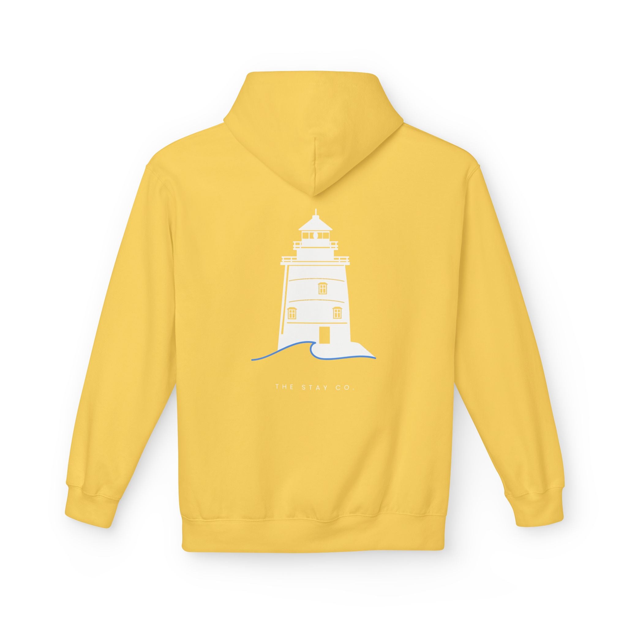 Adult- "Old Saybrook" (Front) Old Saybrook Light House (Back) - White Writing Hoodie