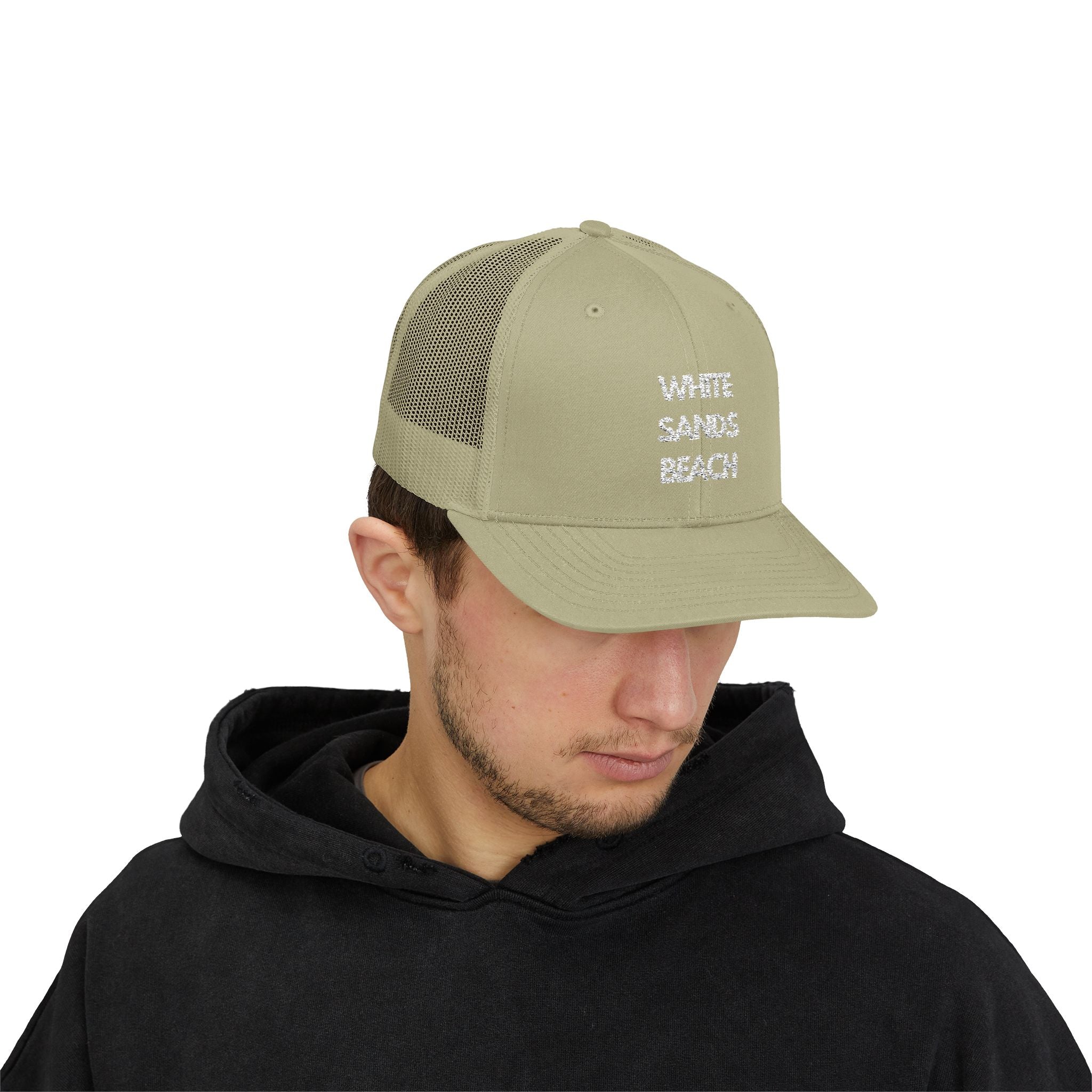 "White Sands Beach" - Snapback Trucker Cap - Perfect for Summer, Vacation, or Outdoor Events, Casual Style, Unisex Accessories, Gift Idea