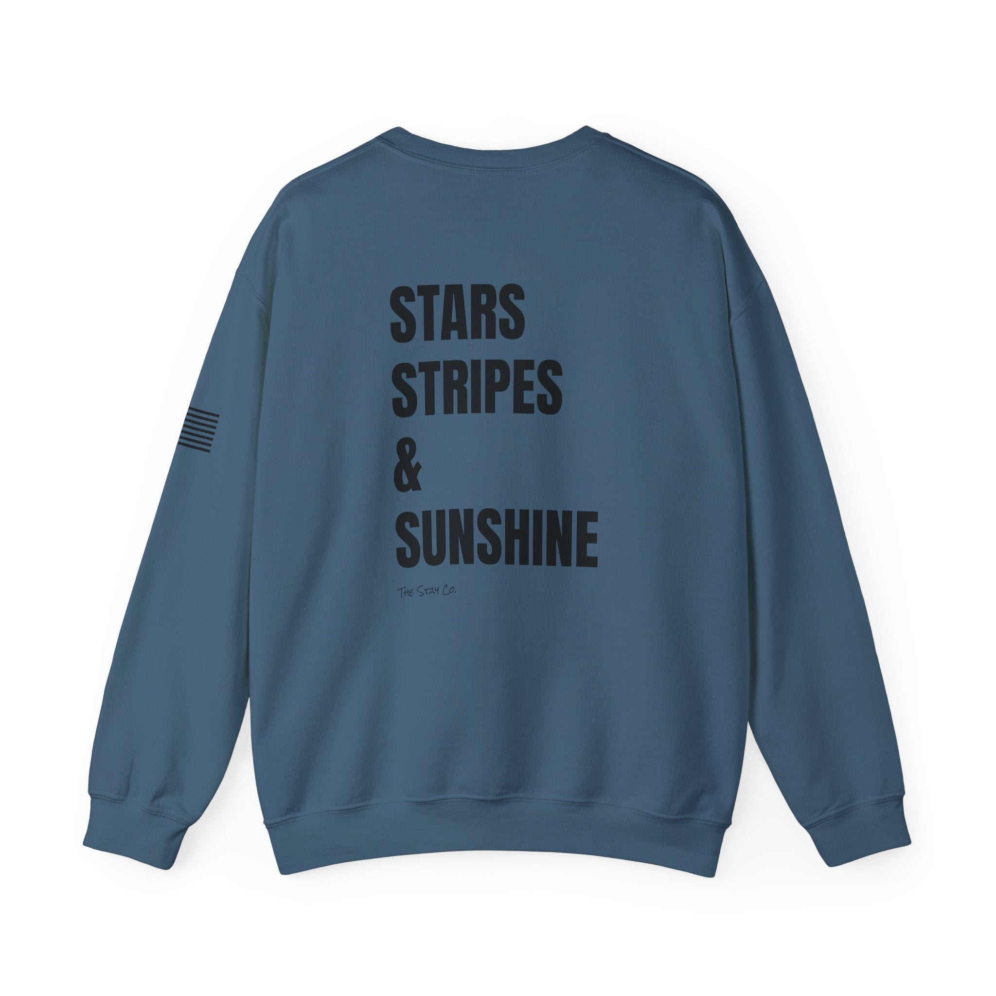 Adult- 'Merica (Front) Stars, Stripes & Sunshine (Back)- Unisex Crewneck Sweatshirt, Fourth of July, Summer Fun, Boat Days