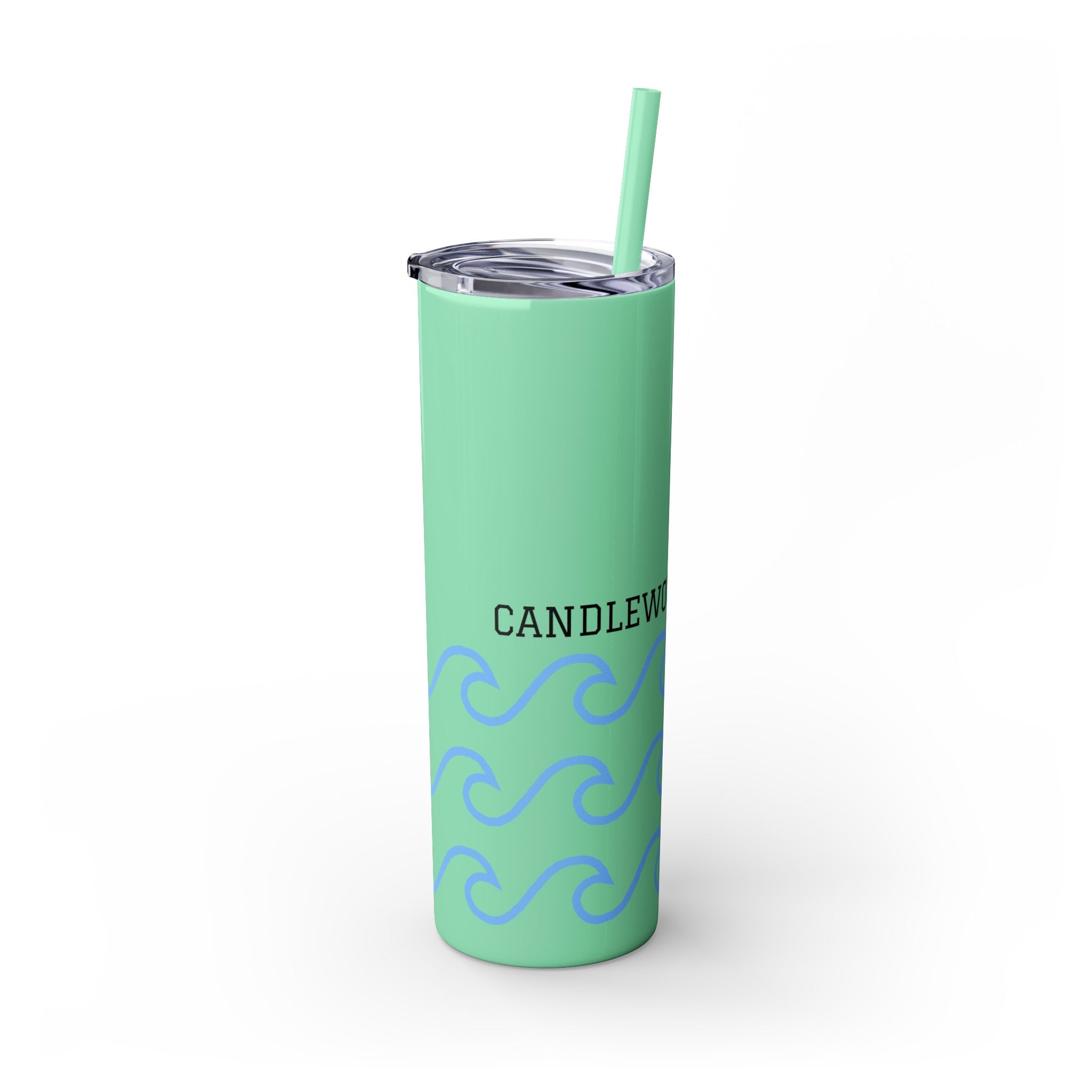 Personalized Skinny Tumbler with Straw - Coastal Waves Design, 20oz