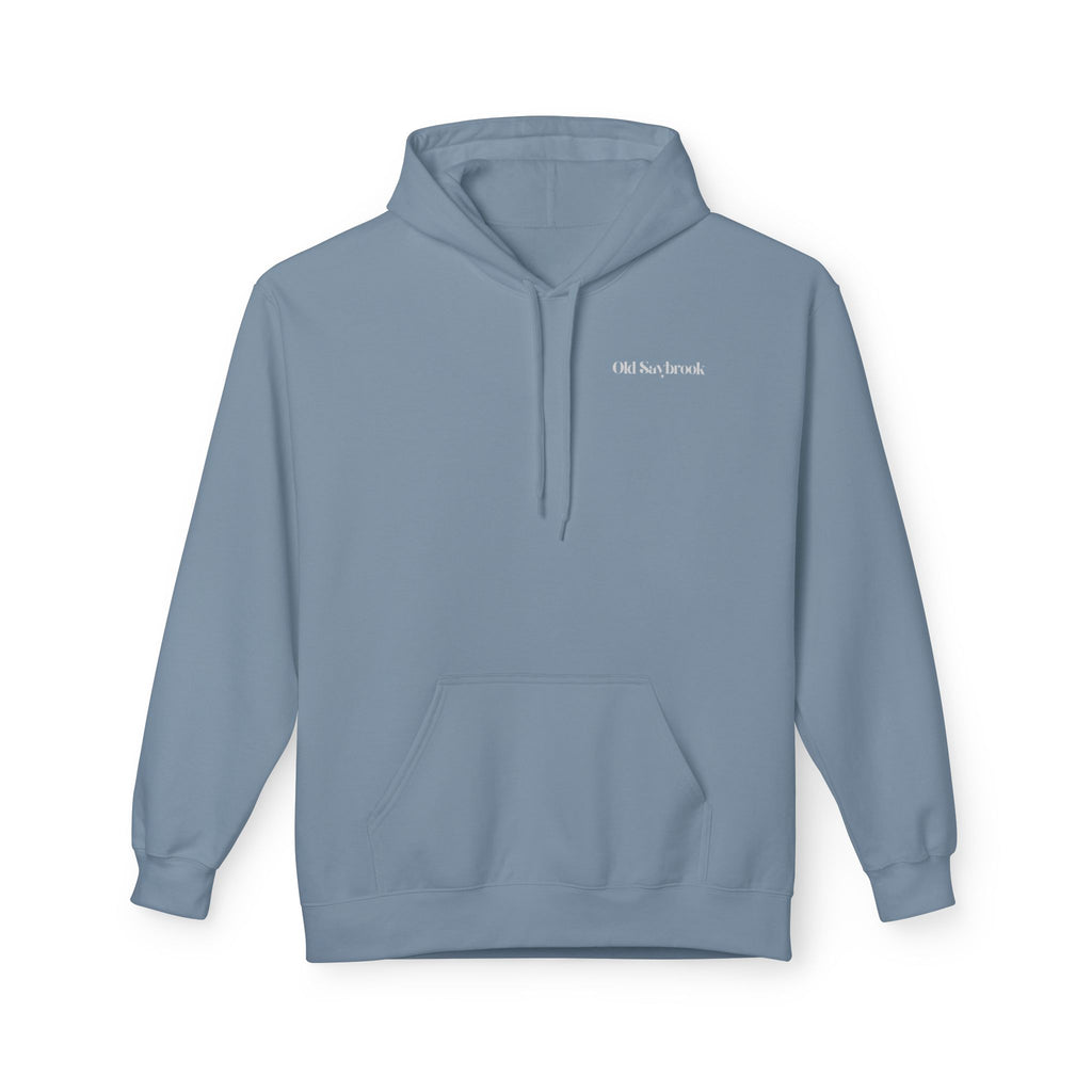 Adult- "Old Saybrook" (Front) Old Saybrook Light House (Back) - White Writing Hoodie