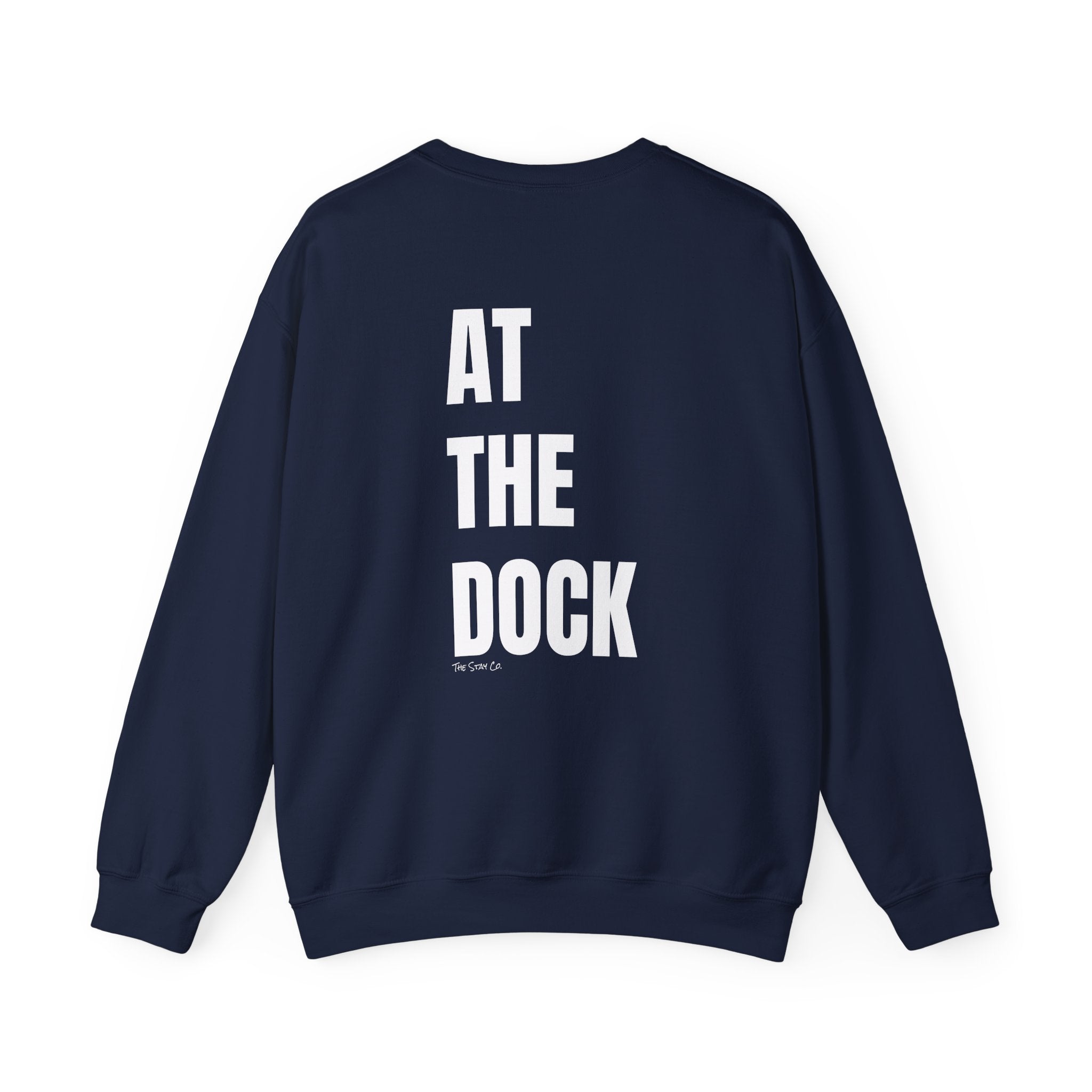 Adult- "Catch me" (Front) - "At The Dock" (Back) -White Writing -Unisex Crewneck Sweatshirt