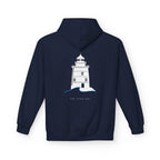 Adult- "Old Saybrook" (Front) Old Saybrook Light House (Back) - White Writing Hoodie