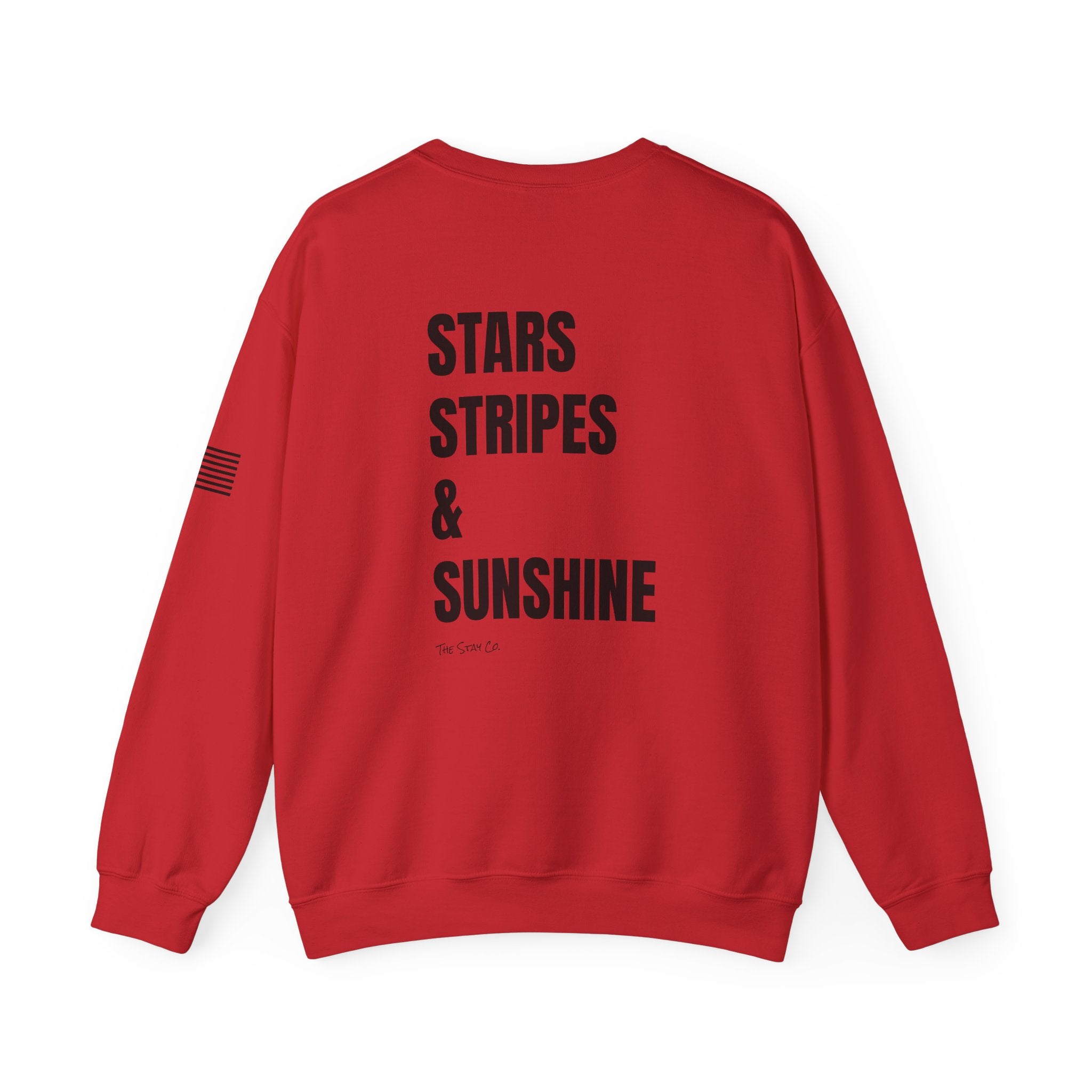 Adult- 'Merica (Front) Stars, Stripes & Sunshine (Back)- Unisex Crewneck Sweatshirt, Fourth of July, Summer Fun, Boat Days