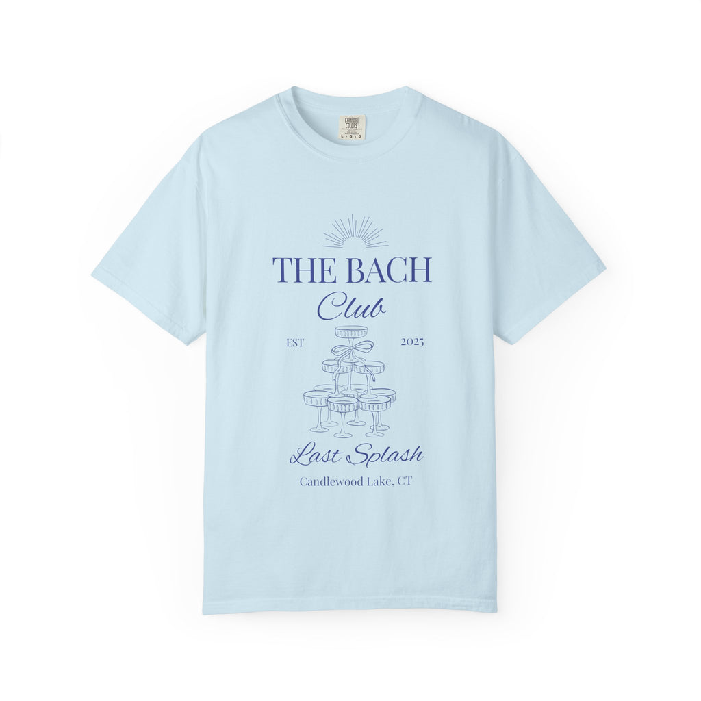 Matching "The Bach Club -Last Splash- Candlewood Lake" -T-Shirt in Blue Writing-Choose a Color-  Perfect for Bachelorette and Wedding Parties- Unisex Vacation Top, Sailor Humor Apparel