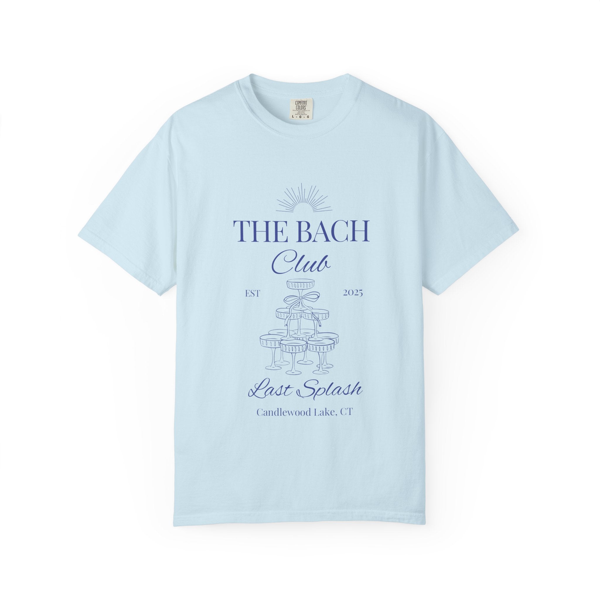 Matching "The Bach Club -Last Splash- Candlewood Lake" -T-Shirt in Blue Writing-Choose a Color-  Perfect for Bachelorette and Wedding Parties- Unisex Vacation Top, Sailor Humor Apparel