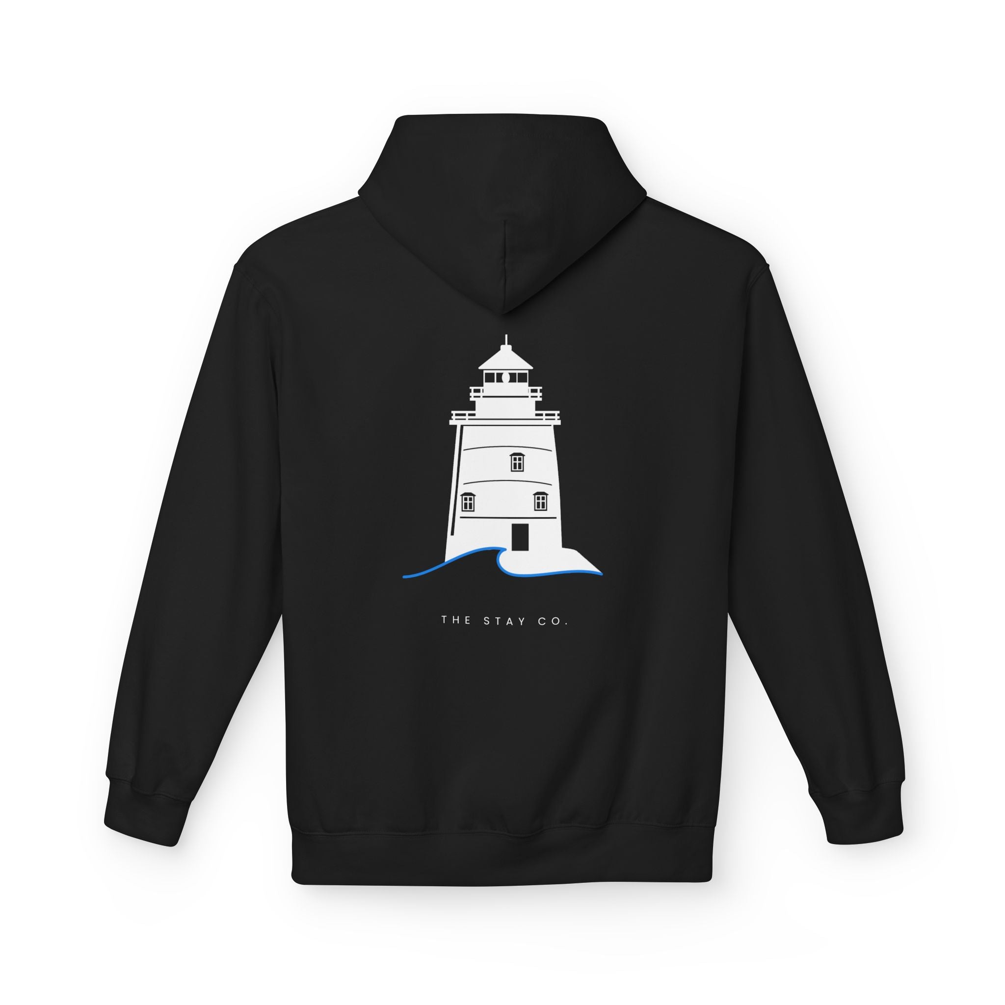 Adult- "Old Saybrook" (Front) Old Saybrook Light House (Back) - White Writing Hoodie