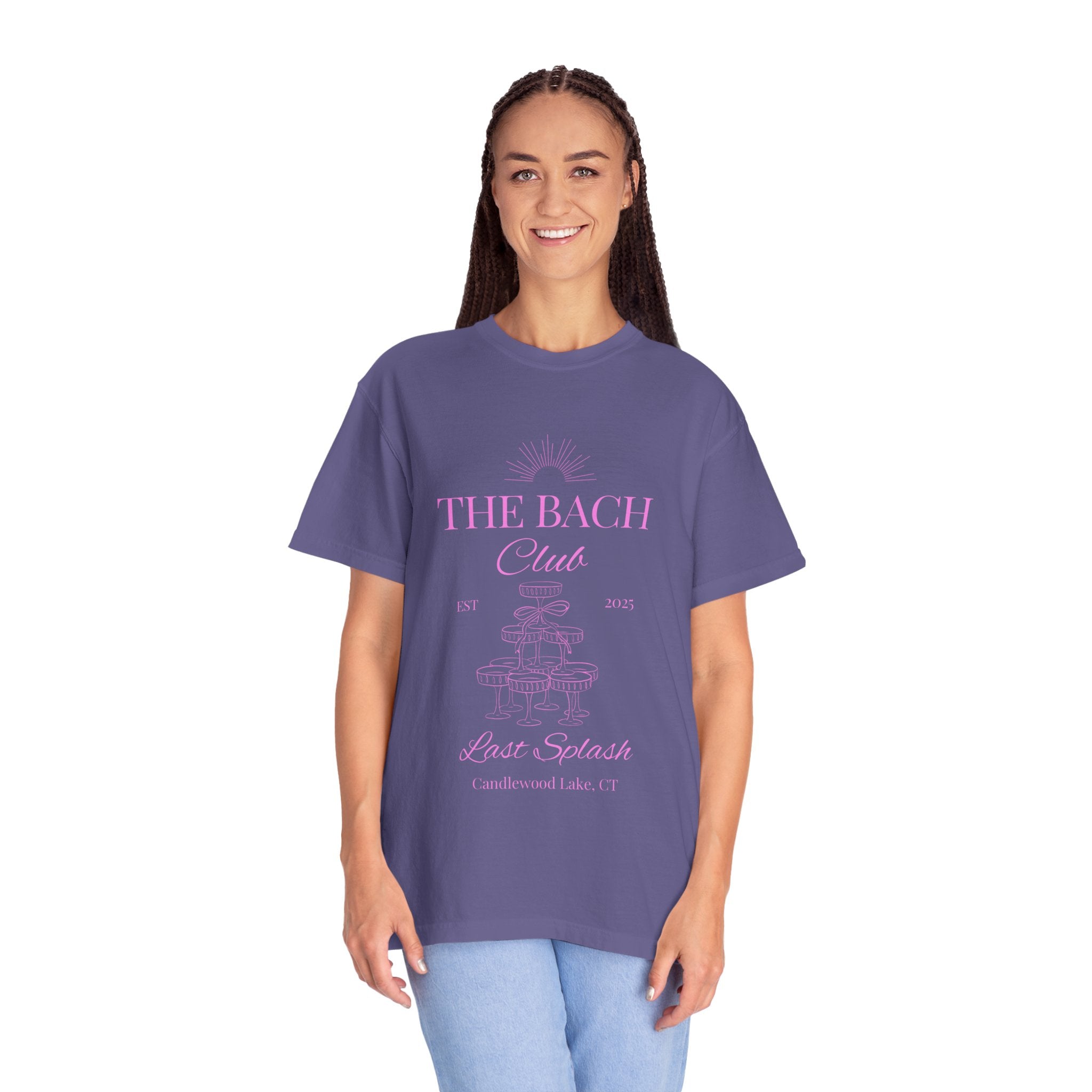 Matching "The Bach Club -Last Splash- Candlewood Lake" -T-Shirt in Pink Writing- Choose a Color- Perfect for Bachelorette and Wedding Parties- Unisex Vacation Top, Sailor Humor Apparel