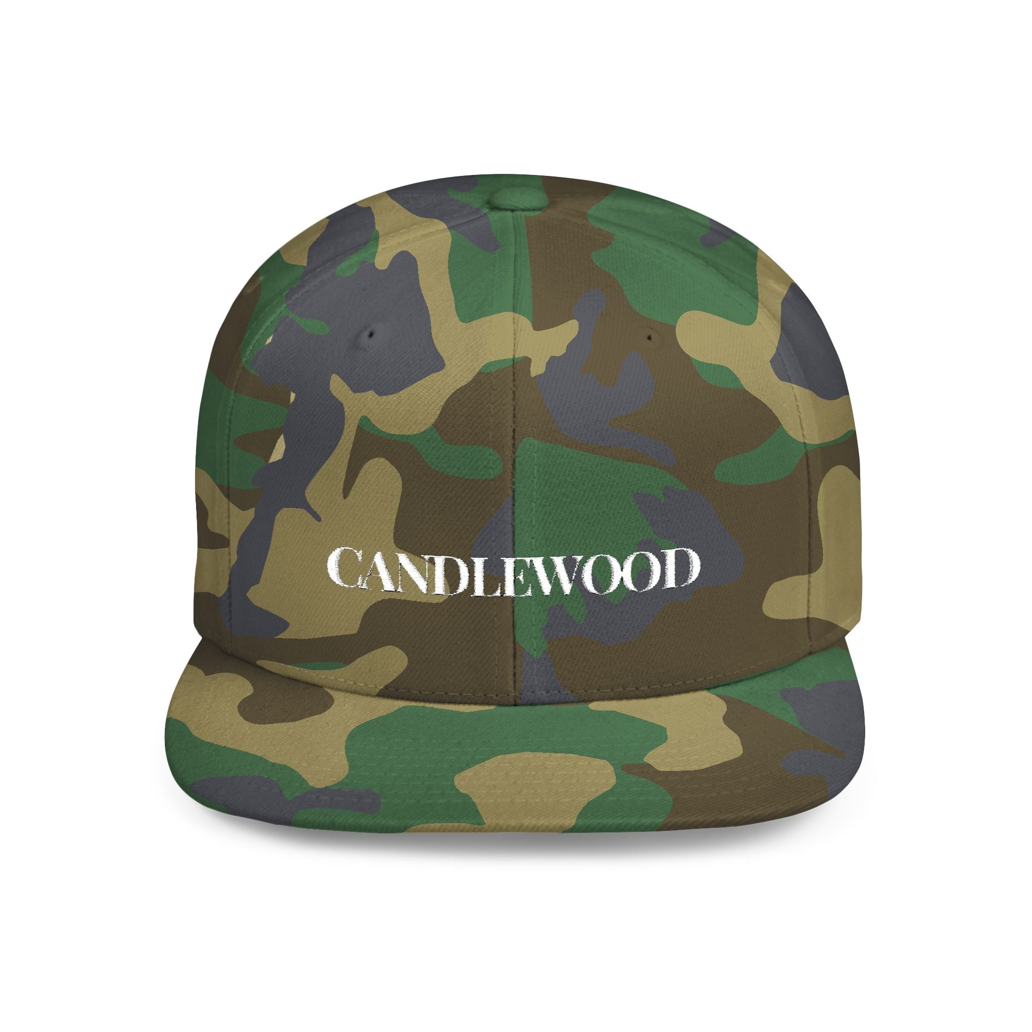 Embroidered Snackback Cap-"Candlewood"- In White Writing-Casual Hat, Outdoor Apparel, Summer Fashion, Gift for Him/Her, Festival Accessory