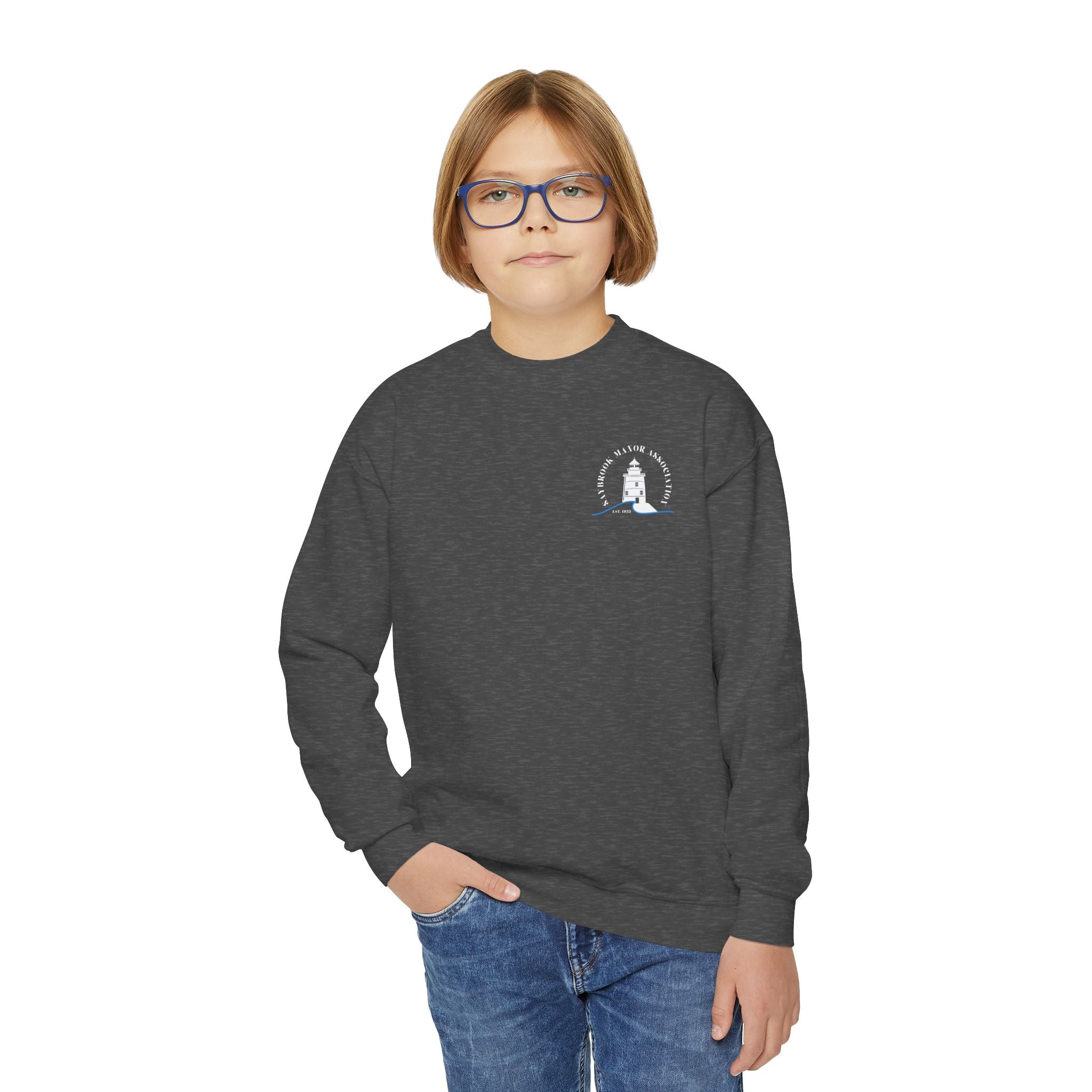 Youth-(XS-XL) Old Saybrook Crewneck With Association Logo On Front- White Writing