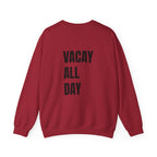 Adult- Teacher Crew Neck " Summer Time" (Front)  "Vacay All Day" (Back) -Crewneck Sweatshirt, Cozy Fall Apparel, Unisex Gift, Casual Style, September Vibes, Seasonal Fashion
