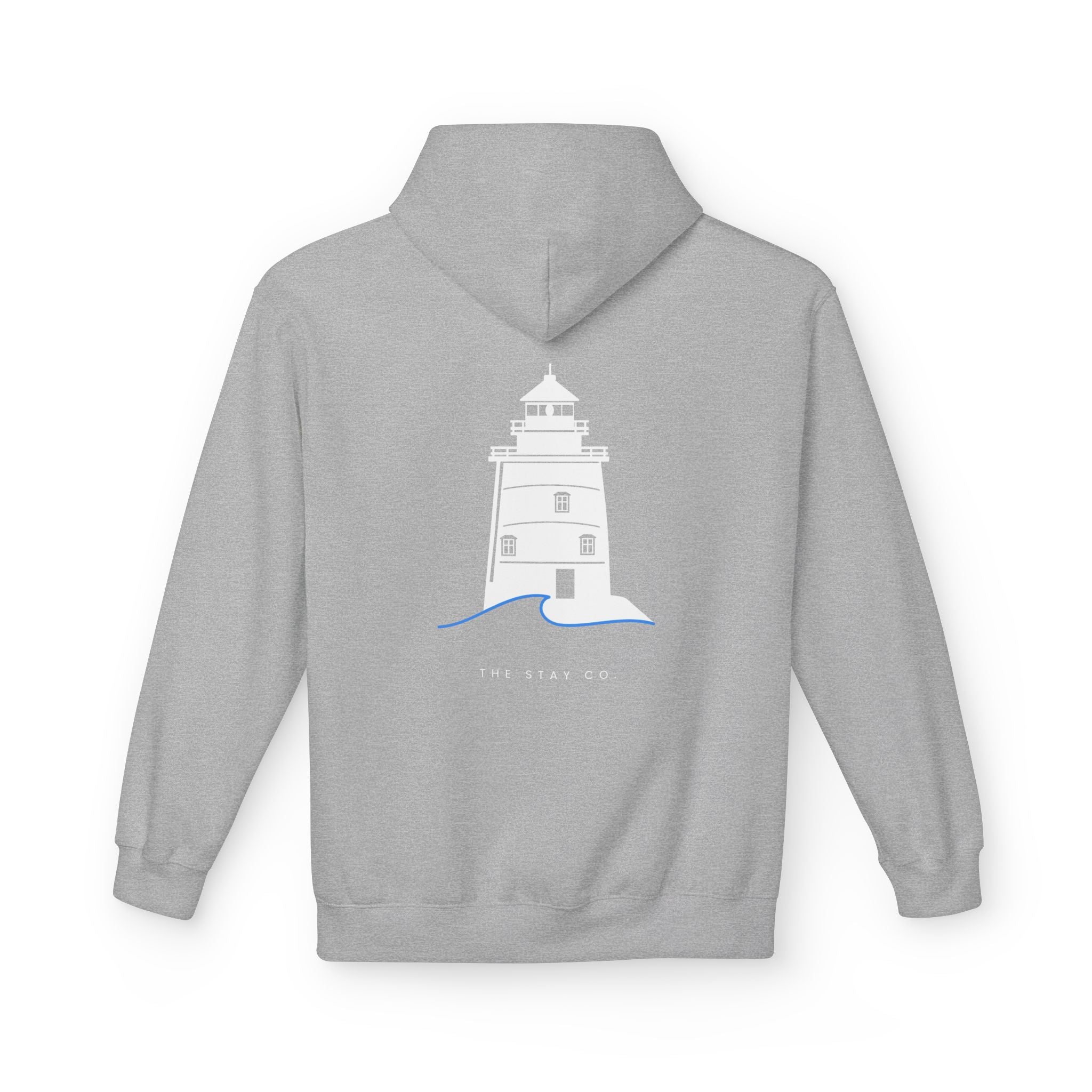 Adult- "Old Saybrook" (Front) Old Saybrook Light House (Back) - White Writing Hoodie