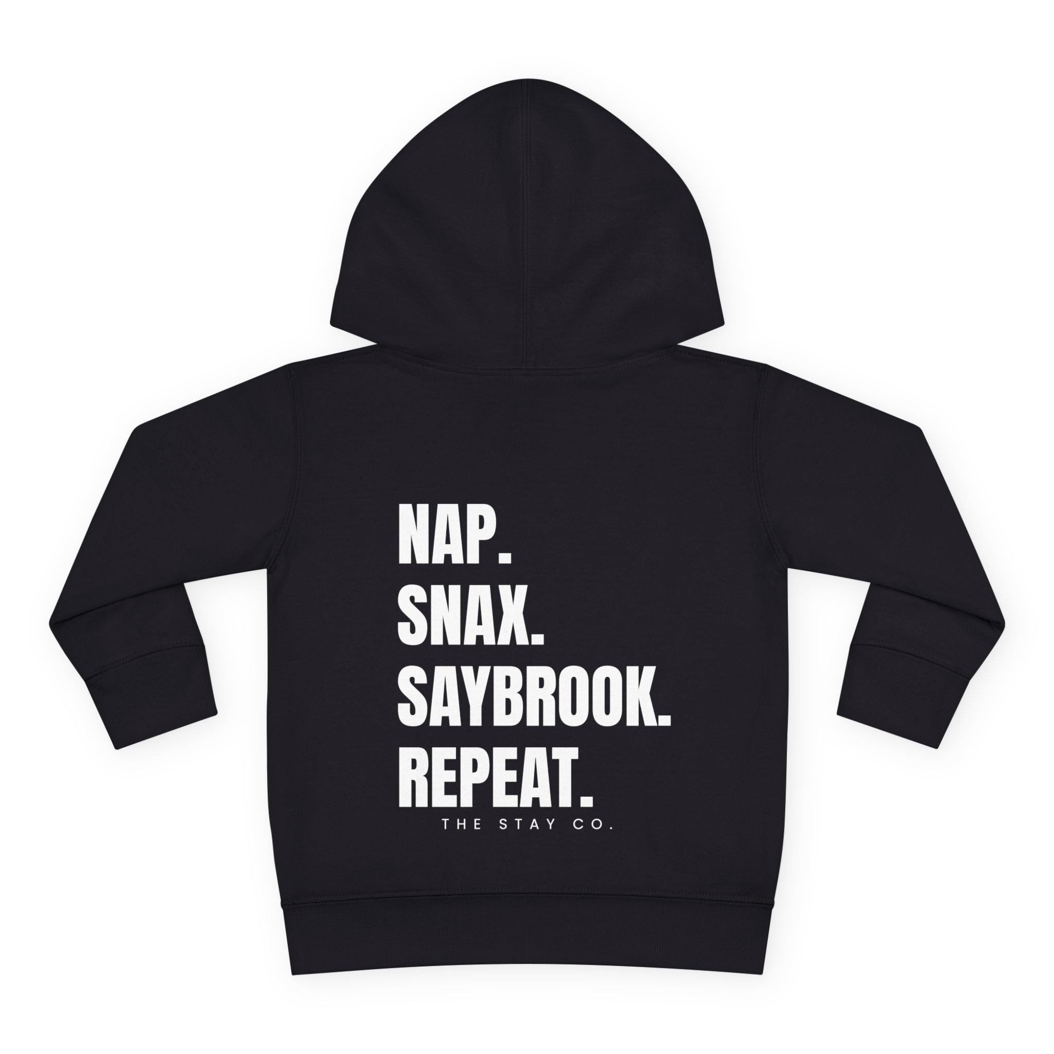 Toddler Hoodie- Saybrook Manor Association Logo on Front - "NAP. SNAX. SAYBROOK. REPEAT."