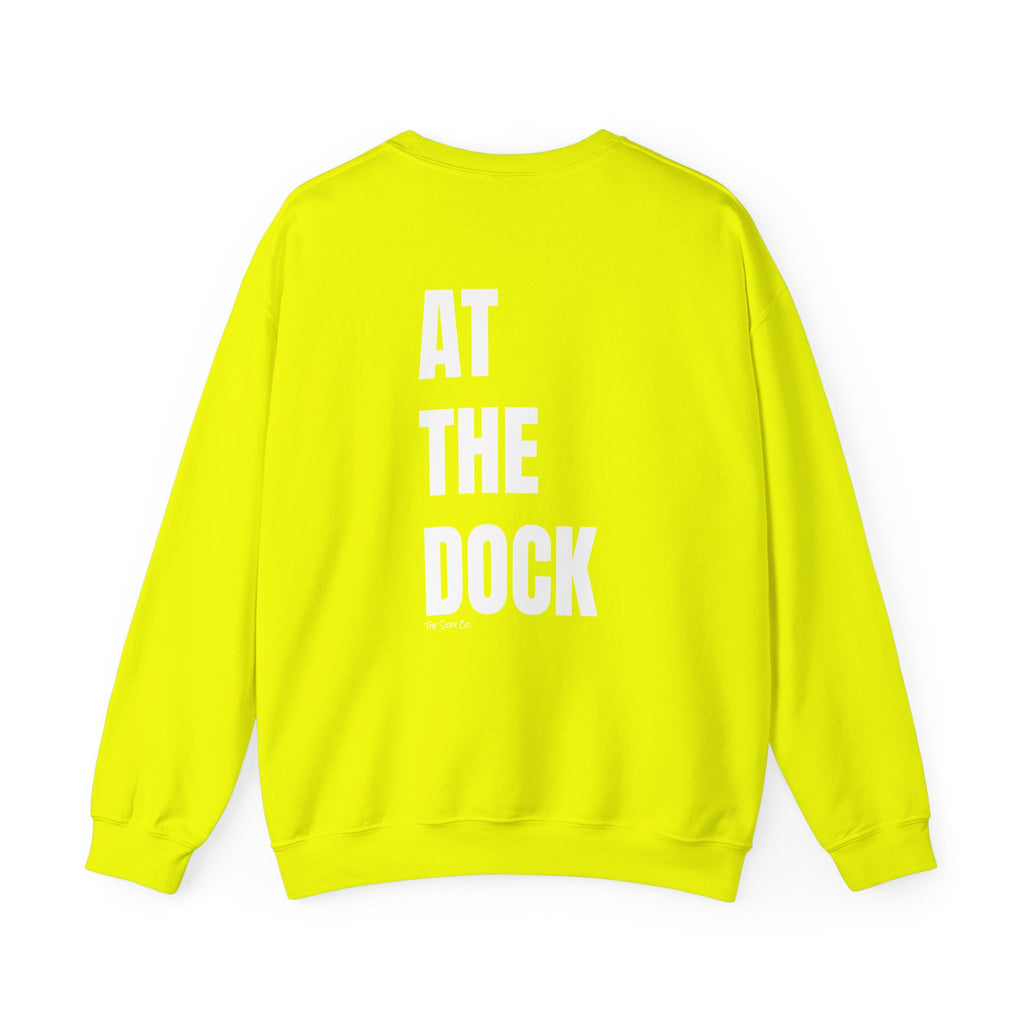 Adult- "Catch me" (Front) - "At The Dock" (Back) -White Writing -Unisex Crewneck Sweatshirt