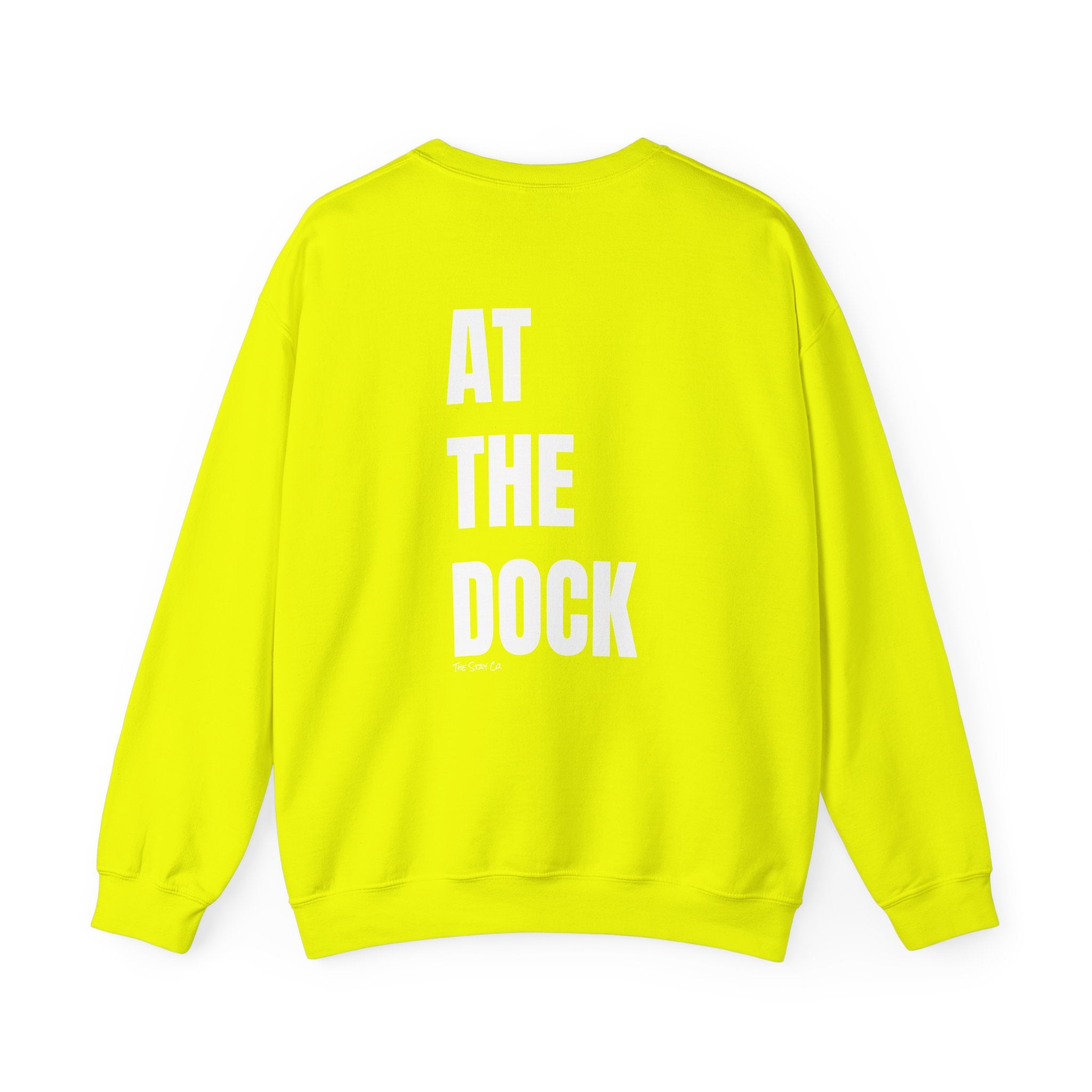 Adult- "Catch me" (Front) - "At The Dock" (Back) -White Writing -Unisex Crewneck Sweatshirt