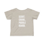 Infant- "Scoot. Crawl. Paddleboard." Adventure Tee- in white writing - Playful Baby Shirt for Active Explorers, Cute Toddler Gift, Fun Summer Wear, Baby Shower Present