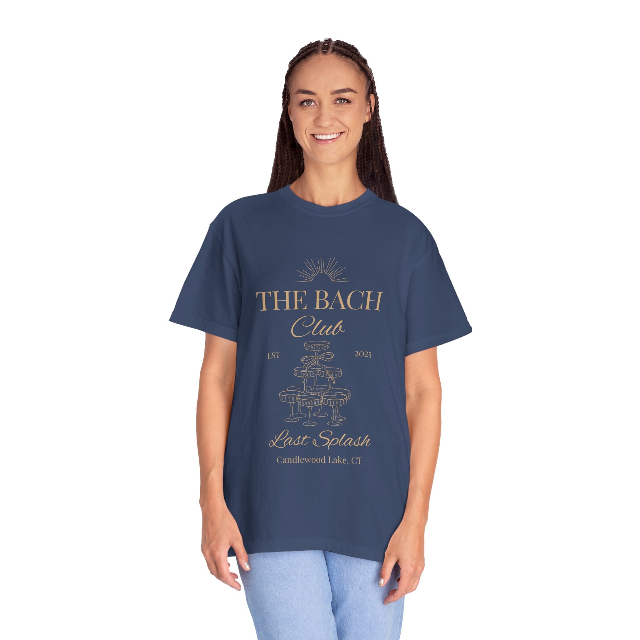 Matching "The Bach Club-Last Splash- Candlewood Lake" -In Beige Writing- Choose a Color Shirt- Perfect for Bachelorette and Wedding Parties- Unisex Vacation Top, Sailor Humor Apparel