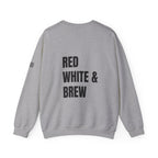 Adult- "'Merica" (Front) "Red White & Brew" (Back)- Unisex Crewneck Sweatshirt, Fourth of July, Summer Fun, Boat Days