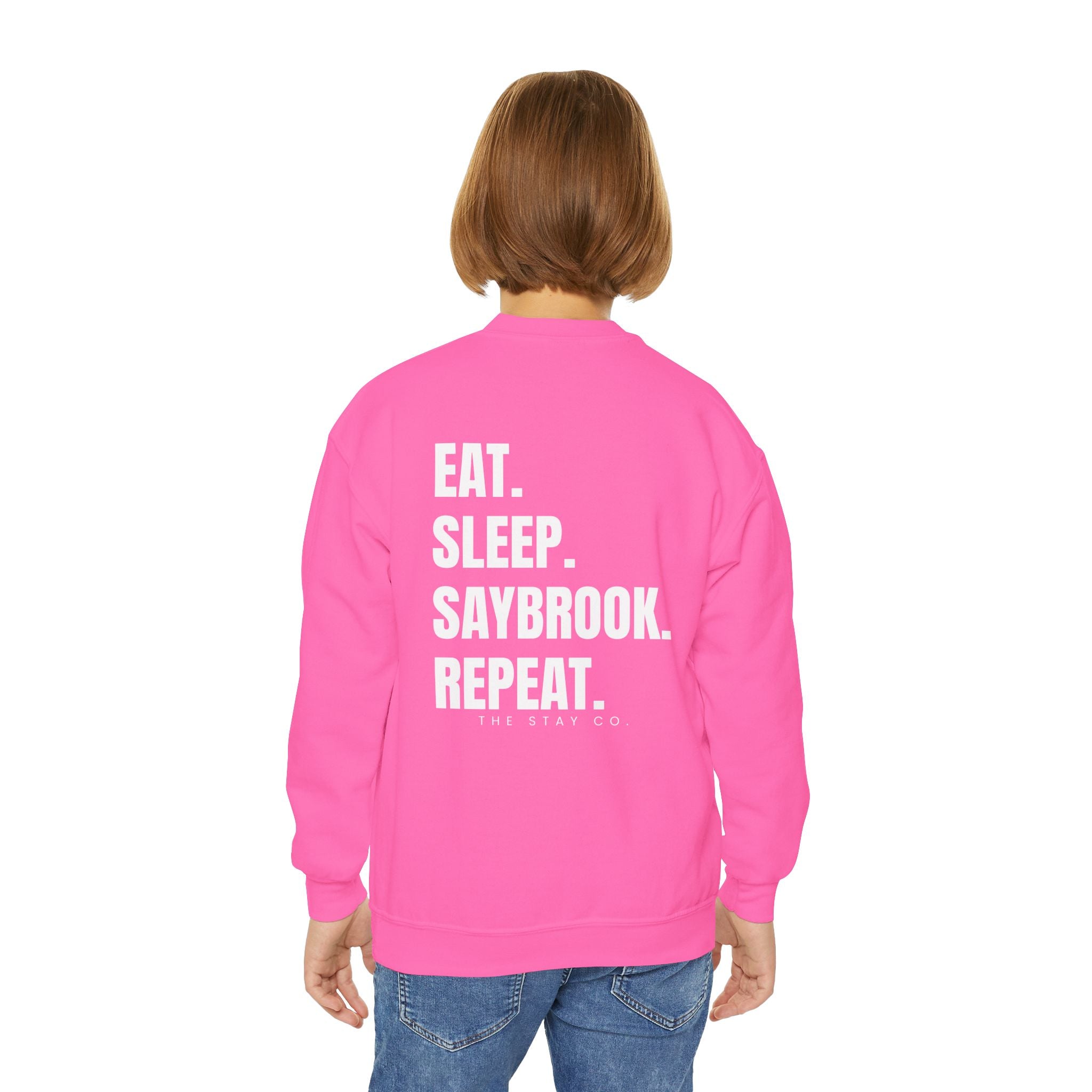 Youth-(XS-XL) Crewneck-Saybrook Association Logo On Front- "EAT. SLEEP. SAYBROOK. REPEAT." On Back