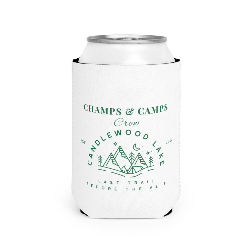 Champs & Camps-Candlewood Lake - Last Trail before the Veil- Stylish Outdoor Can Cooler Sleeve, Perfect for Camping, Beach Days, Parties, Gifts for Outdoors Enthusiasts, Wedding Favors