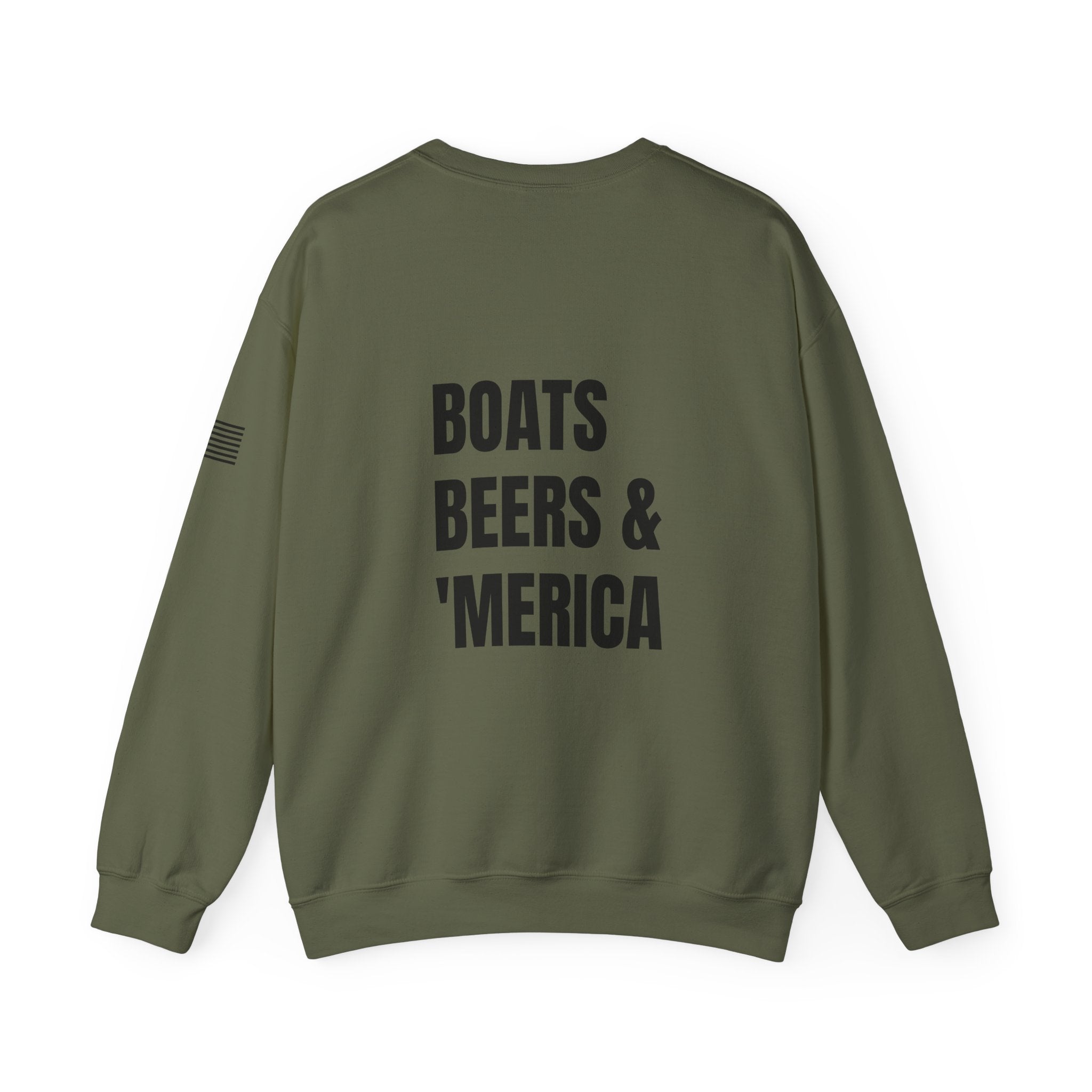 Adult- "'Merica" (Front) "Boats Beers & America" (Back)- Unisex Crewneck Sweatshirt, Fourth of July, Summer Boat Days