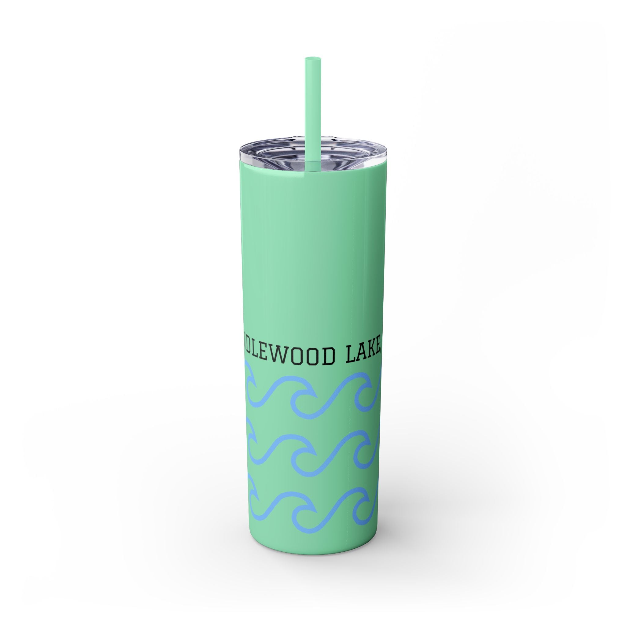 Personalized Skinny Tumbler with Straw - Coastal Waves Design, 20oz
