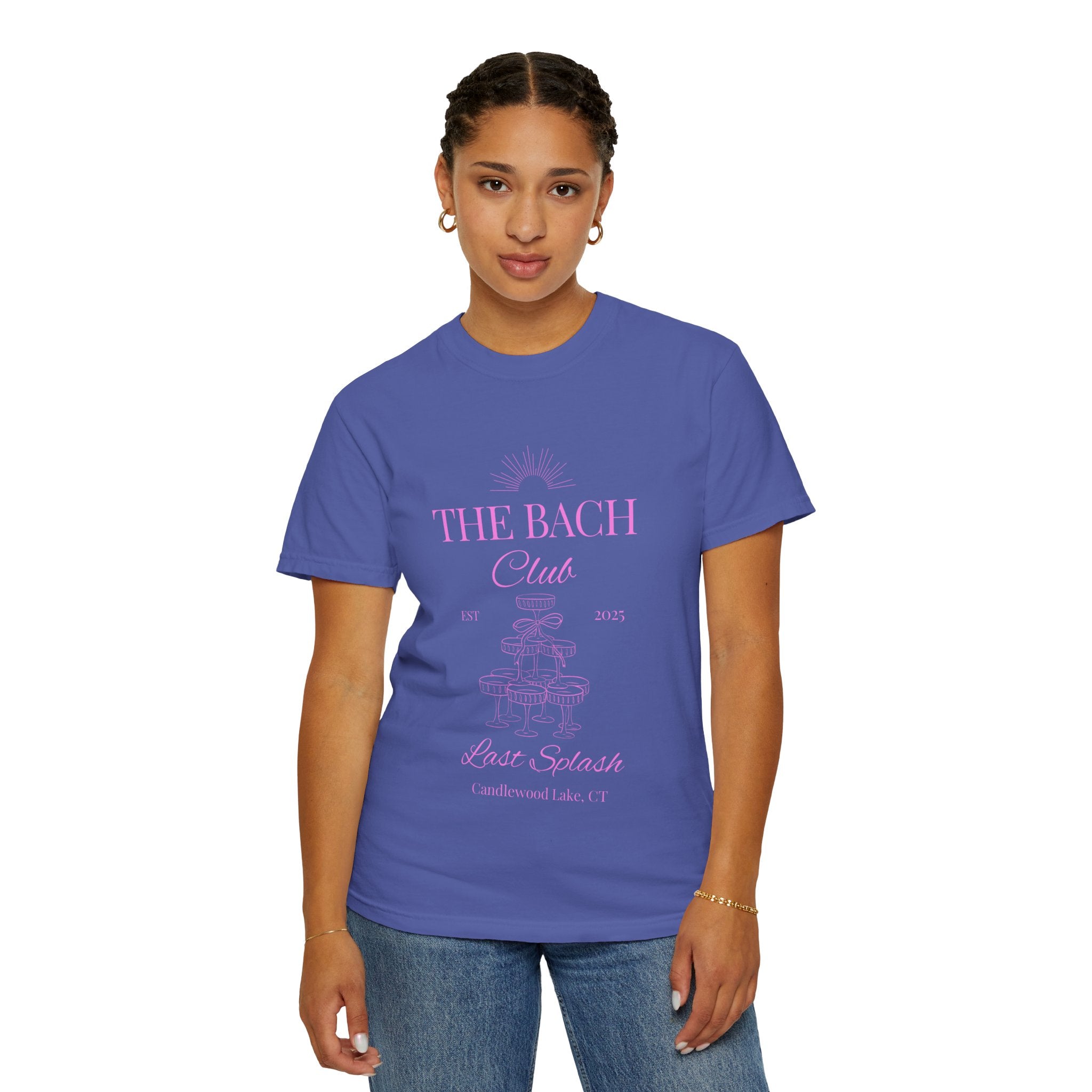 Matching "The Bach Club -Last Splash- Candlewood Lake" -T-Shirt in Pink Writing- Choose a Color- Perfect for Bachelorette and Wedding Parties- Unisex Vacation Top, Sailor Humor Apparel