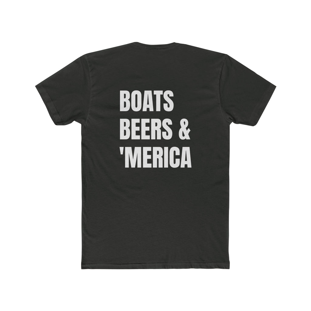 "Boats, Beers & 'Merica"-In White Writing- Patriotic Unisex Cotton Crew Tee - Perfect for BBQs, Fourth of July-Independence Day, Gifts, Boating, Casual Wear