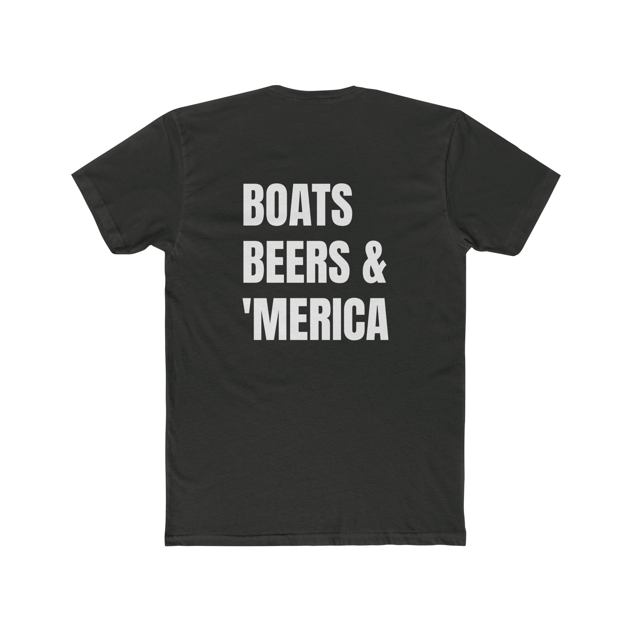 "Boats, Beers & 'Merica"-In White Writing- Patriotic Unisex Cotton Crew Tee - Perfect for BBQs, Fourth of July-Independence Day, Gifts, Boating, Casual Wear