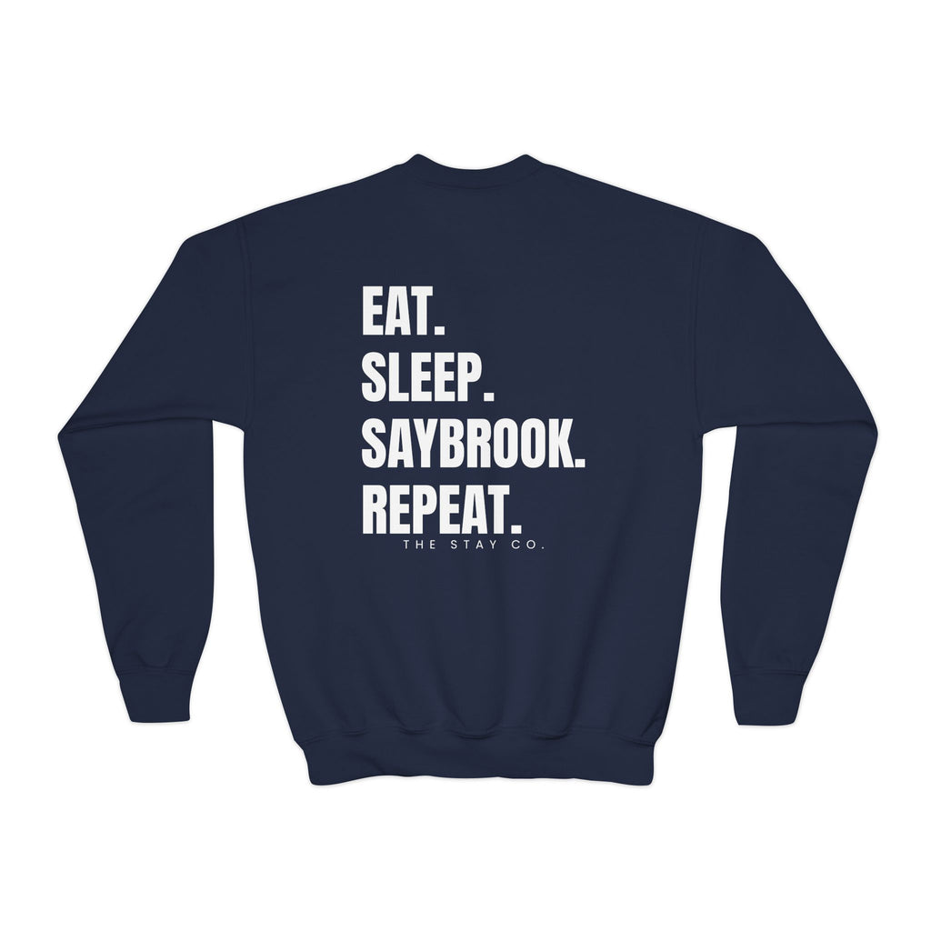 Youth-(XS-XL) Crewneck-Saybrook Association Logo On Front- "EAT. SLEEP. SAYBROOK. REPEAT." On Back