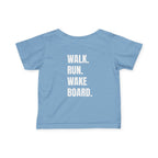 Littles- "Walk. Run. Wakeboard." Motivational Tee in White Writing, Cute Toddler Shirt, Baby Workout Top, Gift for New Parents, Sports-Inspired Baby Apparel