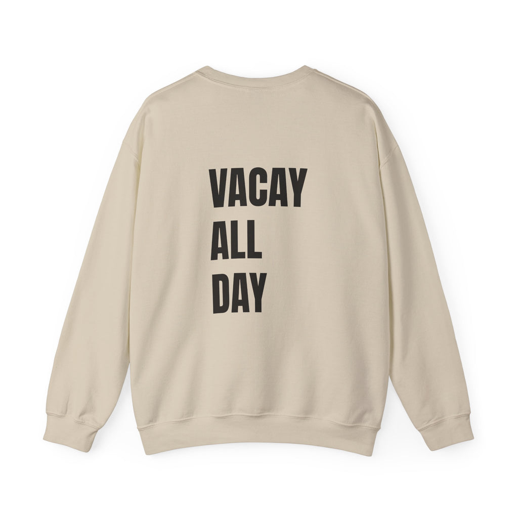 Adult- Teacher Crew Neck " Summer Time" (Front)  "Vacay All Day" (Back) -Crewneck Sweatshirt, Cozy Fall Apparel, Unisex Gift, Casual Style, September Vibes, Seasonal Fashion