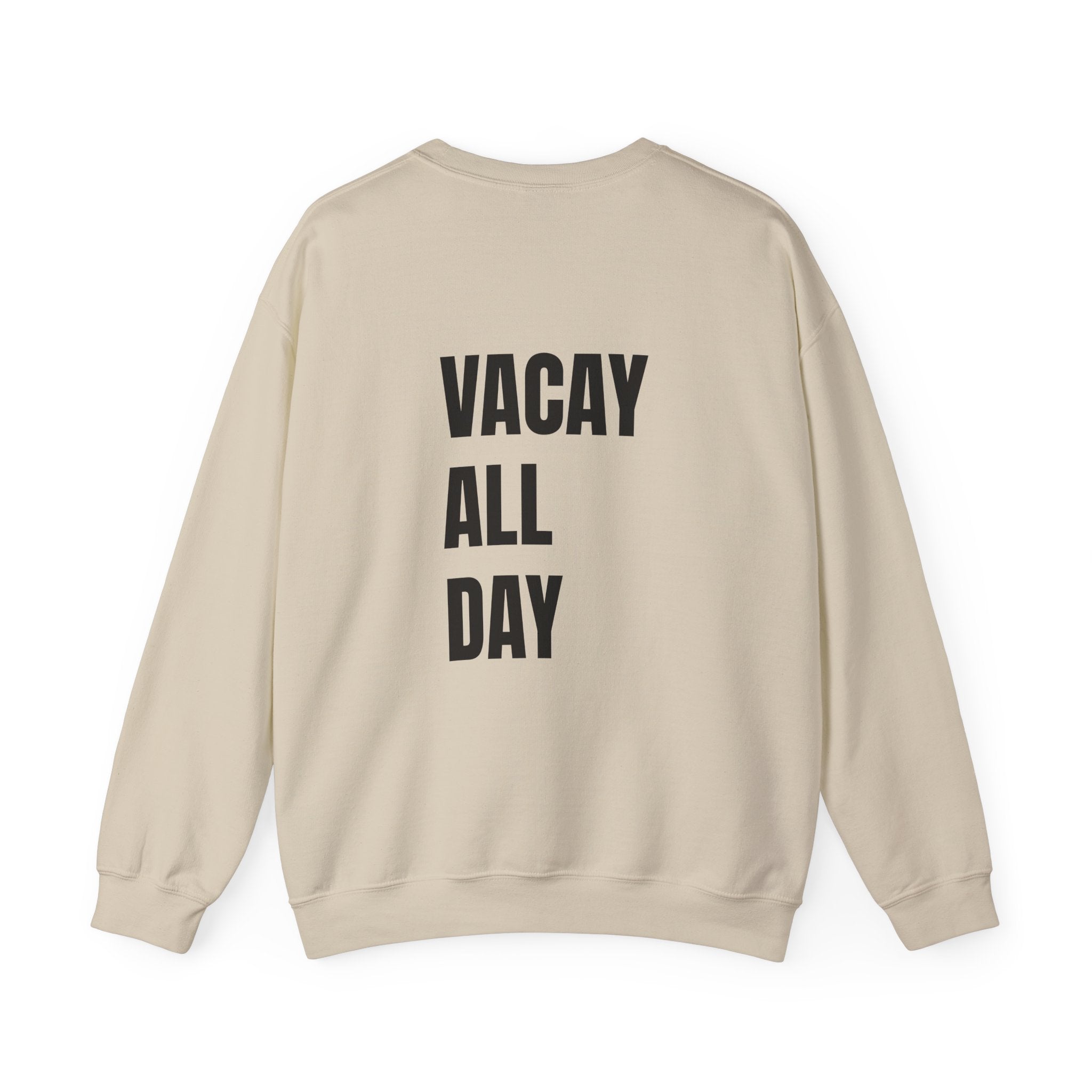 Adult- Teacher Crew Neck " Summer Time" (Front)  "Vacay All Day" (Back) -Crewneck Sweatshirt, Cozy Fall Apparel, Unisex Gift, Casual Style, September Vibes, Seasonal Fashion