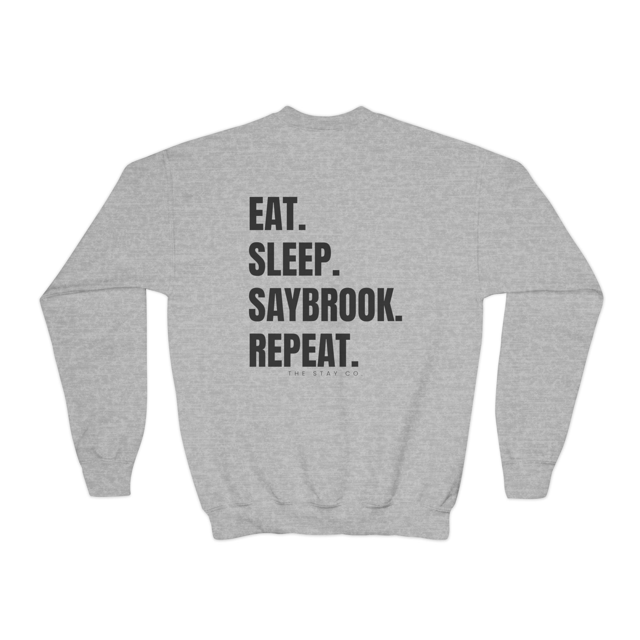 Youth-(XS-XL) Crewneck-Saybrook Association Logo On Front- "EAT. SLEEP. SAYBROOK. REPEAT." On Back