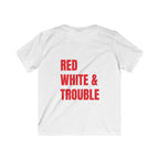 Kids Tee "Red, White & Trouble" (Back) "'Merica" (Front) , Perfect for Birthday Gifts, 4th of July, Celebration Wear, Everyday Fun, Playtime Outfits