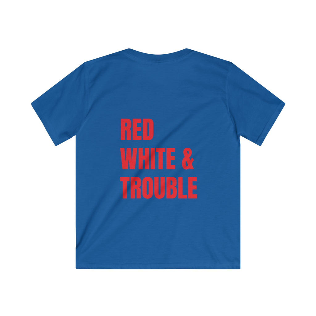 Kids Tee "Red, White & Trouble" (Back) "'Merica" (Front) , Perfect for Birthday Gifts, 4th of July, Celebration Wear, Everyday Fun, Playtime Outfits
