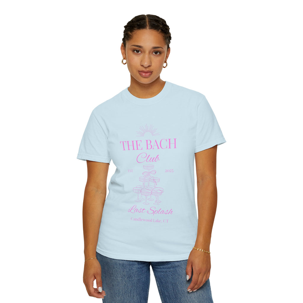 Matching "The Bach Club -Last Splash- Candlewood Lake" -T-Shirt in Pink Writing- Choose a Color- Perfect for Bachelorette and Wedding Parties- Unisex Vacation Top, Sailor Humor Apparel