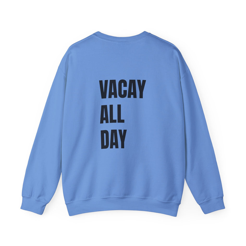 Adult- Teacher Crew Neck " Summer Time" (Front)  "Vacay All Day" (Back) -Crewneck Sweatshirt, Cozy Fall Apparel, Unisex Gift, Casual Style, September Vibes, Seasonal Fashion