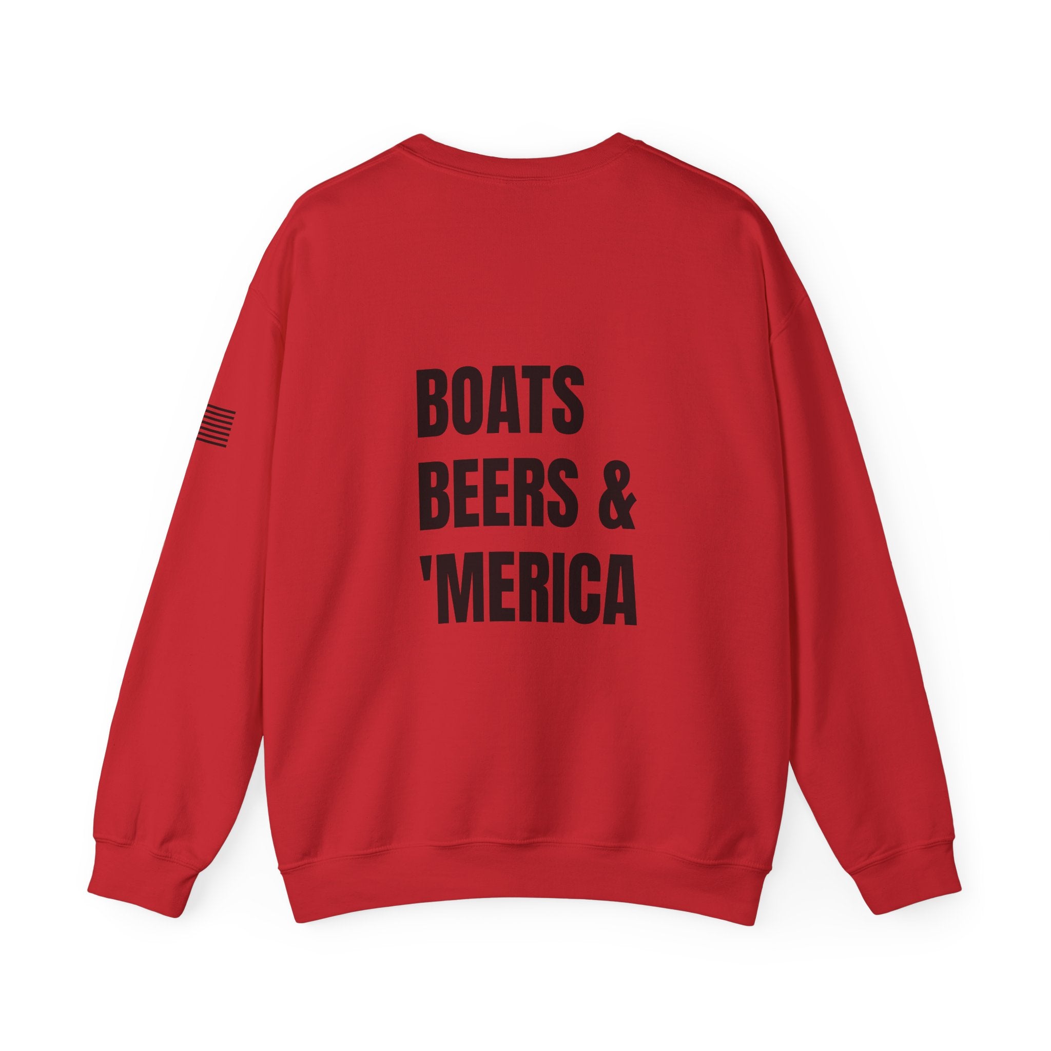 Adult- "'Merica" (Front) "Boats Beers & America" (Back)- Unisex Crewneck Sweatshirt, Fourth of July, Summer Boat Days