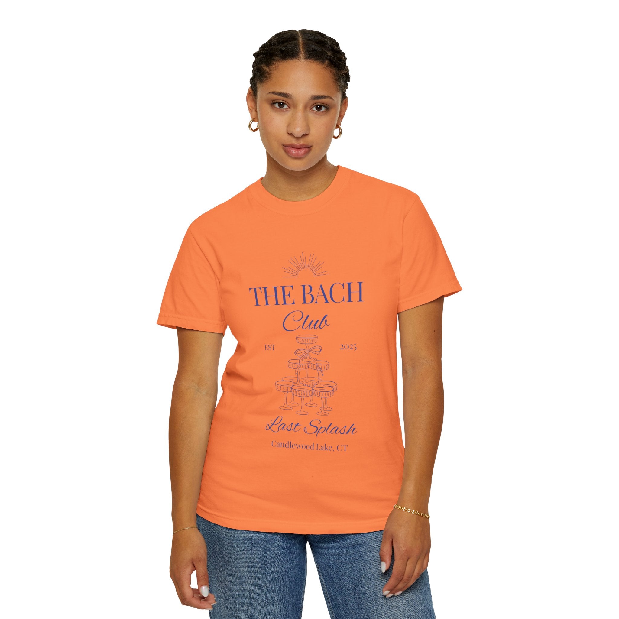 Matching "The Bach Club -Last Splash- Candlewood Lake" -T-Shirt in Blue Writing-Choose a Color-  Perfect for Bachelorette and Wedding Parties- Unisex Vacation Top, Sailor Humor Apparel