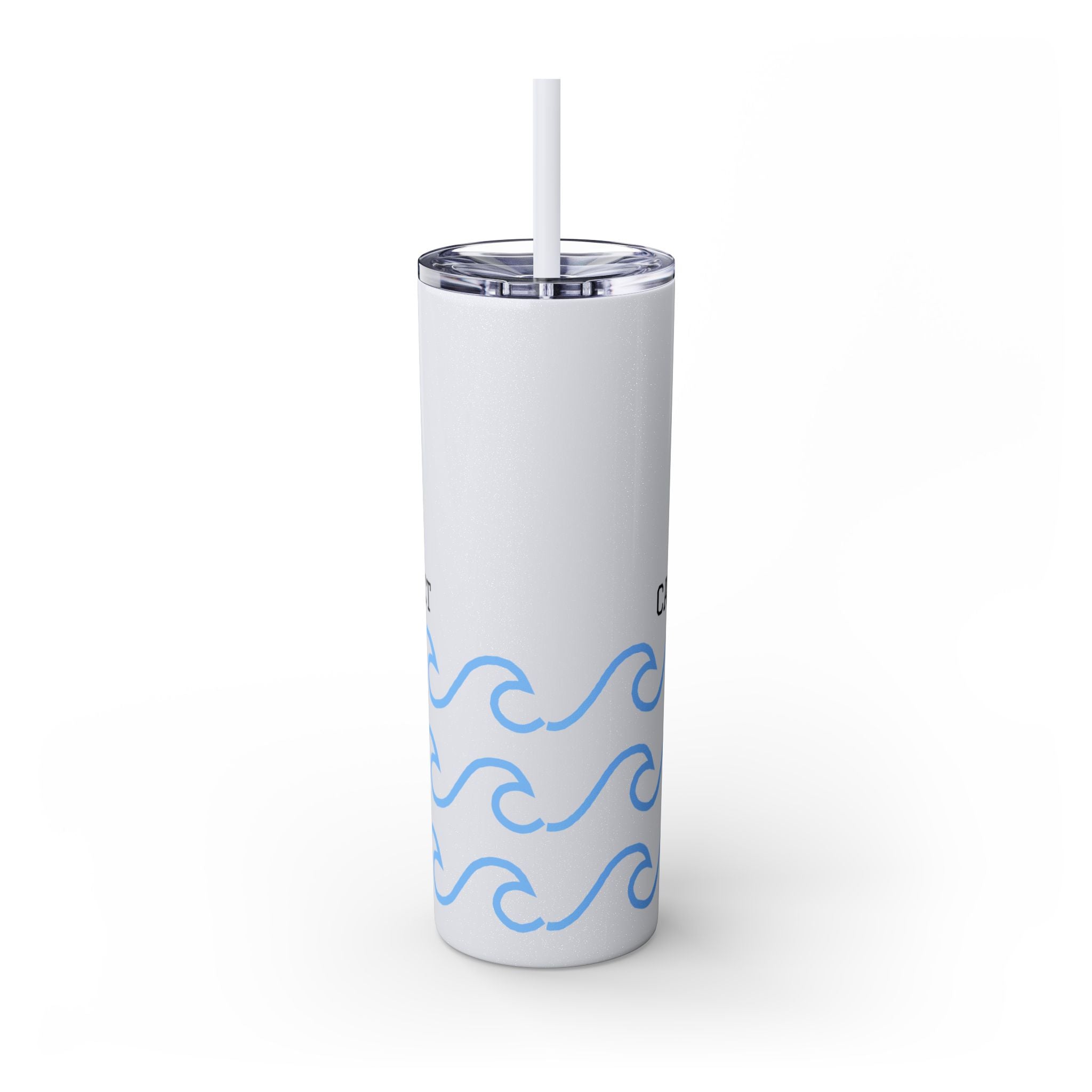 Personalized Skinny Tumbler with Straw - Coastal Waves Design, 20oz