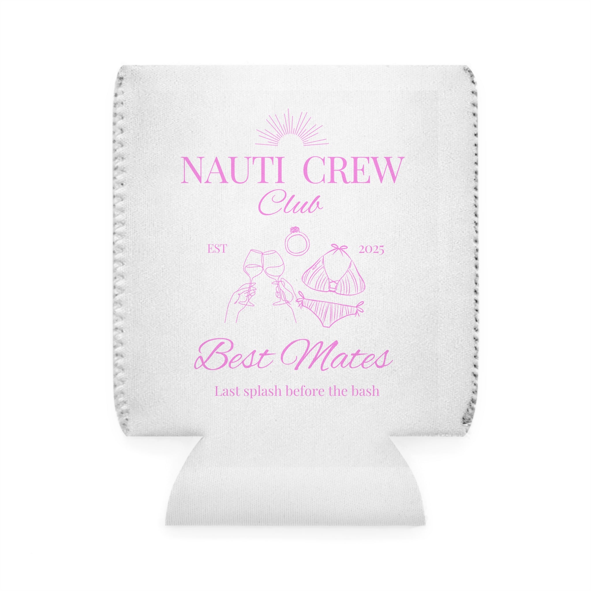 Matching "Nauti Crew Club " Koozie in pink  Best Mates Drink Holder, Perfect for Bachelorette or Wedding parties,  Bachelorette Gifts, Nautical Party Decor