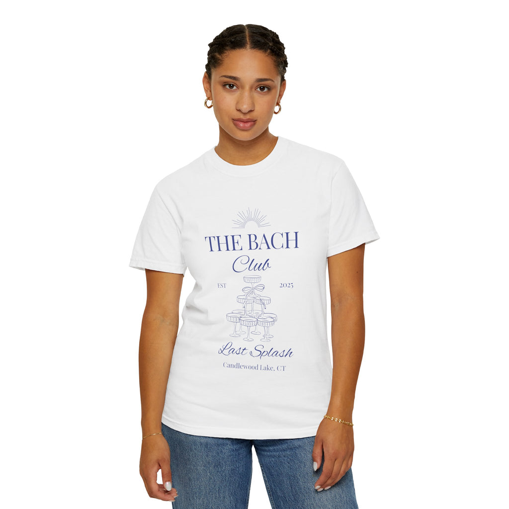 Matching "The Bach Club -Last Splash- Candlewood Lake" -T-Shirt in Blue Writing-Choose a Color-  Perfect for Bachelorette and Wedding Parties- Unisex Vacation Top, Sailor Humor Apparel