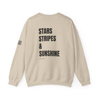 Adult- 'Merica (Front) Stars, Stripes & Sunshine (Back)- Unisex Crewneck Sweatshirt, Fourth of July, Summer Fun, Boat Days