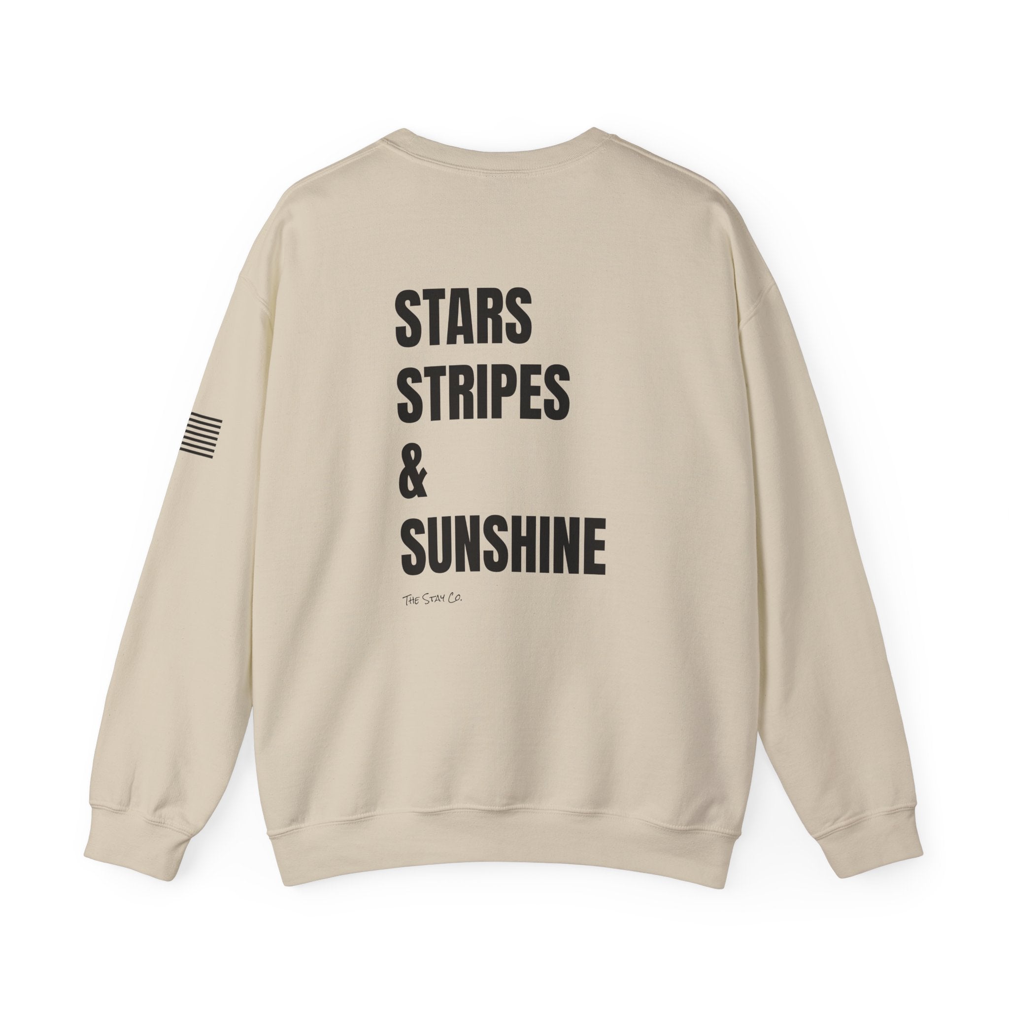 Adult- 'Merica (Front) Stars, Stripes & Sunshine (Back)- Unisex Crewneck Sweatshirt, Fourth of July, Summer Fun, Boat Days