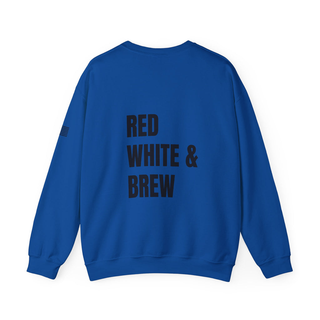Adult- "'Merica" (Front) "Red White & Brew" (Back)- Unisex Crewneck Sweatshirt, Fourth of July, Summer Fun, Boat Days