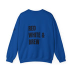 Adult- "'Merica" (Front) "Red White & Brew" (Back)- Unisex Crewneck Sweatshirt, Fourth of July, Summer Fun, Boat Days