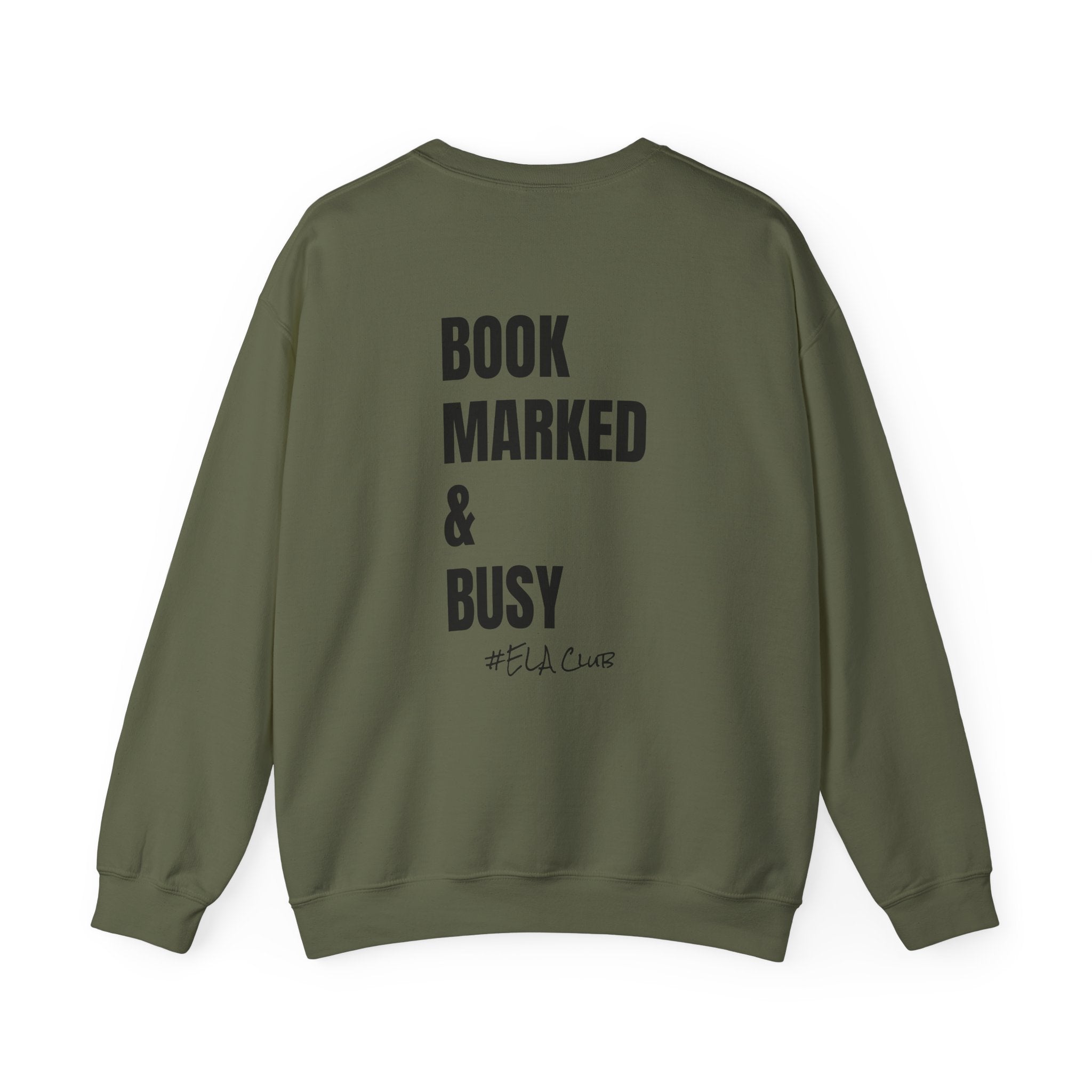 Adult-ELA Teacher Crew Neck " Grammer Guru" (Front)  "Bookmarked & Busy #ELA Club" (Back) -Crewneck Sweatshirt, Cozy Fall Apparel, Unisex Gift, Casual Style, September Vibes, Seasonal Fashion